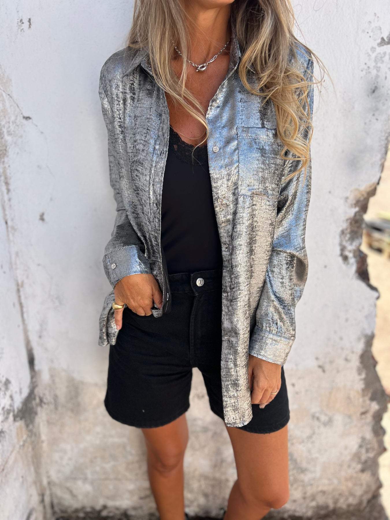 Jasmine® | Metallic women's blouse with collar