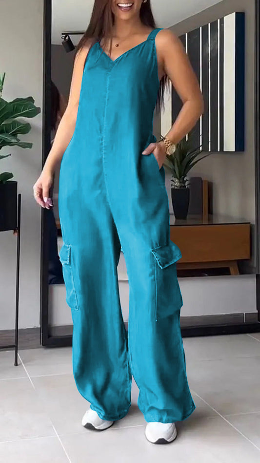 Alessia® | Women'S Sleeveless Denim Cargo Jumpsuit
