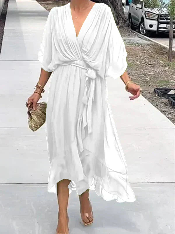 Whitney | Elegant Soft V-Neck Silk Dress for Women