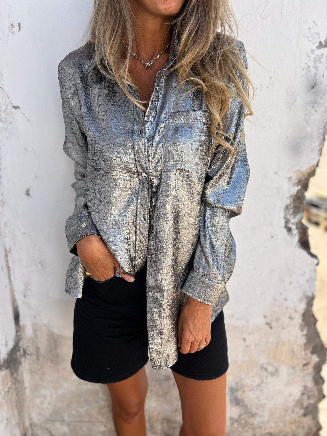 Hana® | Metallic-Bluse