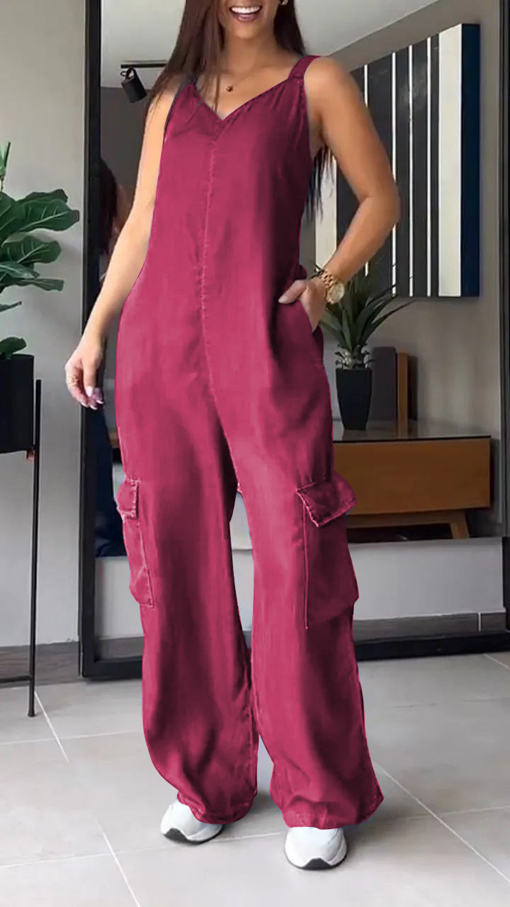 Michelle® | Women'S Sleeveless Denim Cargo Jumpsuit