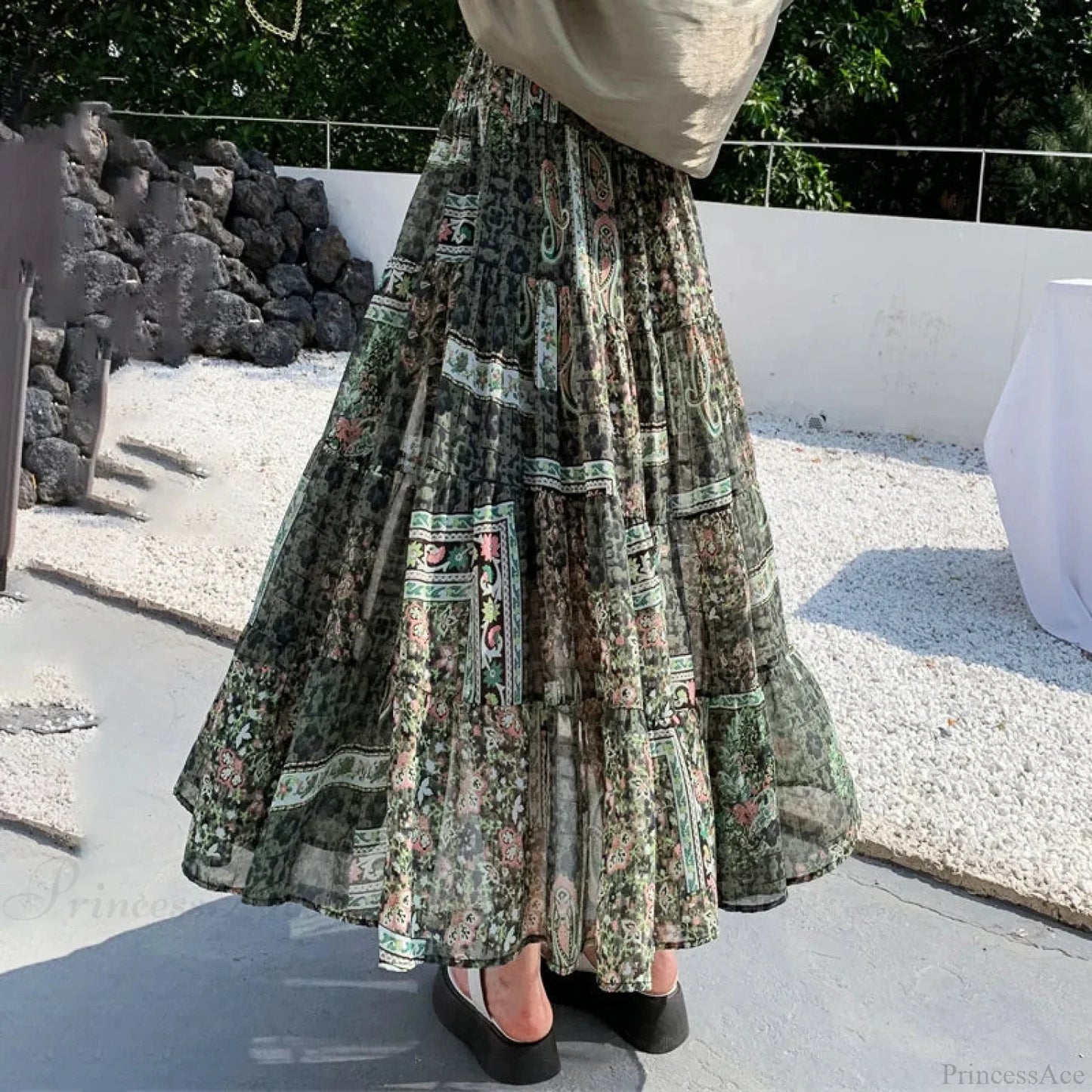 Kawaii Chiffon Splice Floral Tea Break Skirt
