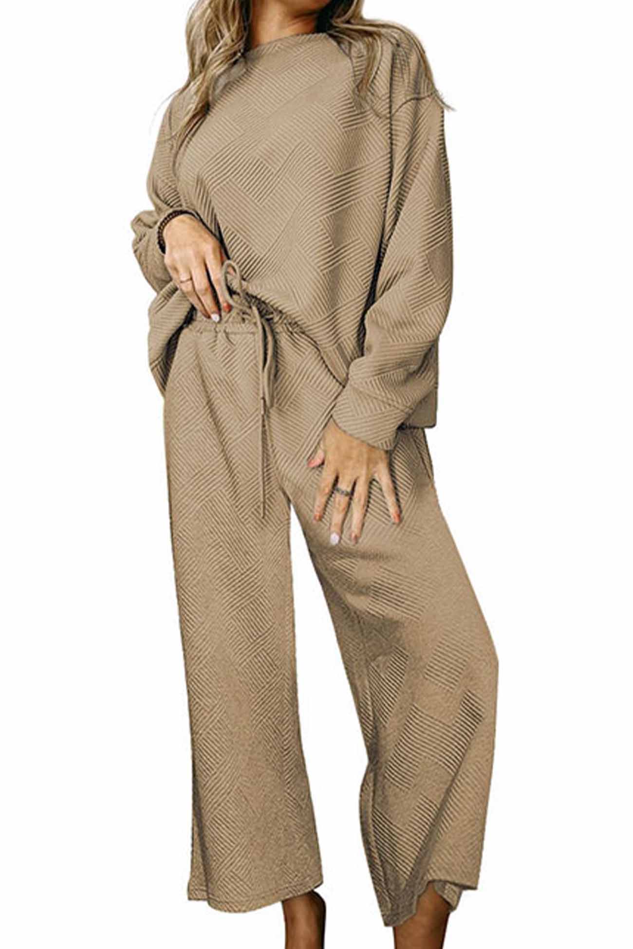 Anneliese | Solid color textured long sleeve long pants set