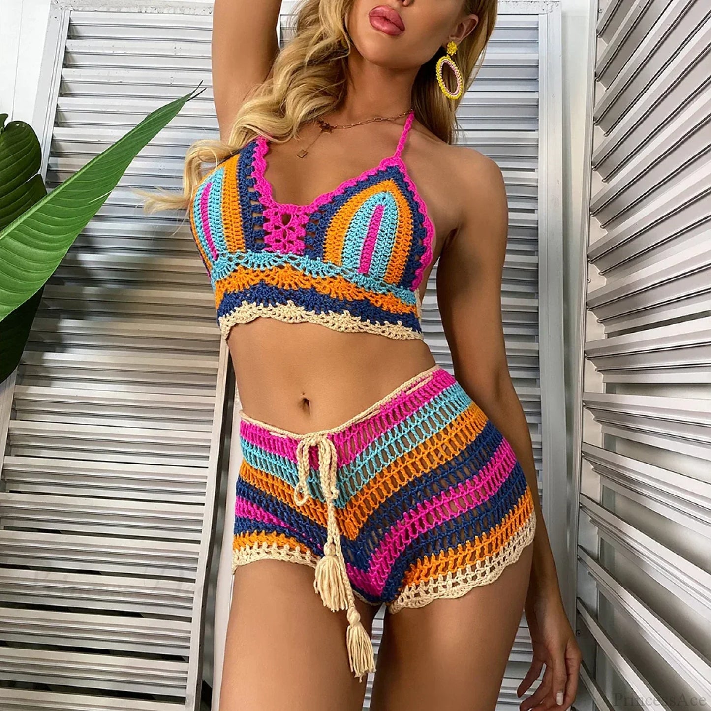 Knitted Rainbow Stripe Two Piece Set