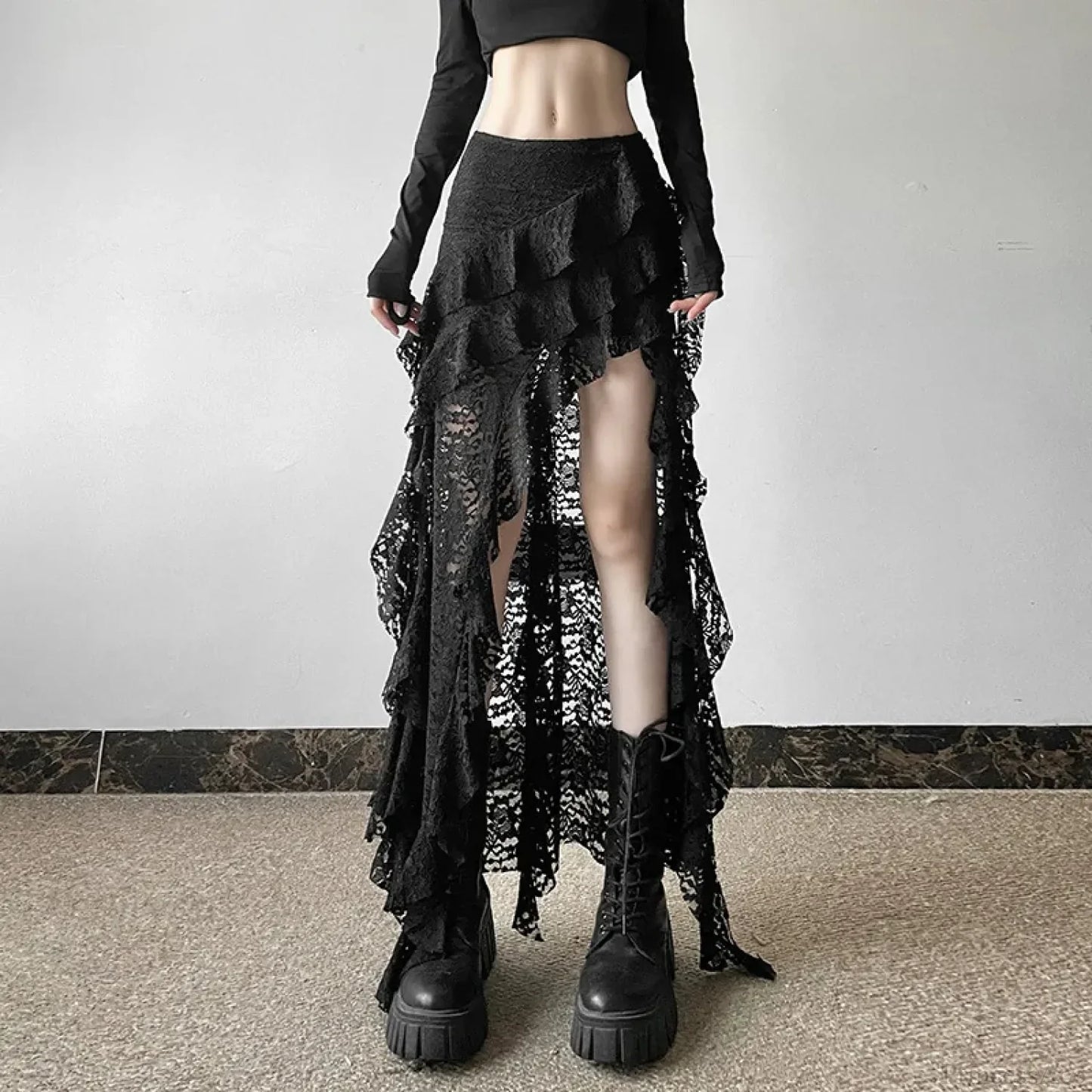 Lace Ruffles Patchwork Mini Skirt