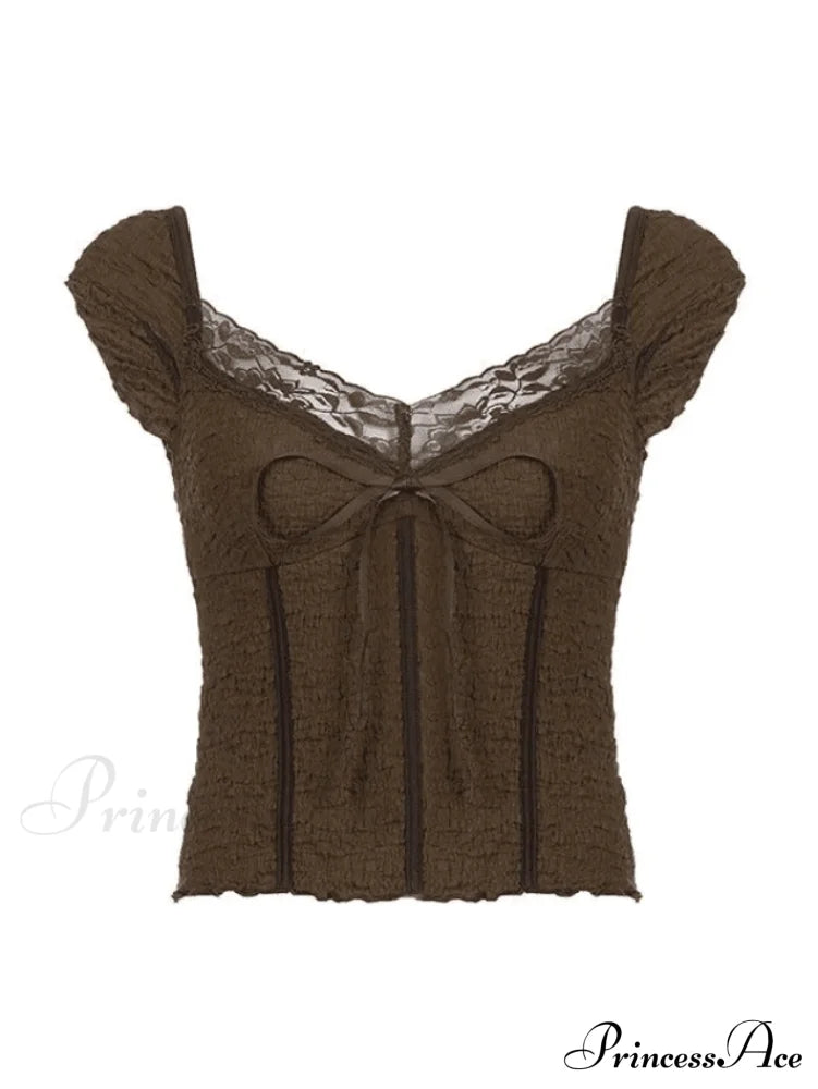 Lace Trim Graceful Buttoned Crop Top