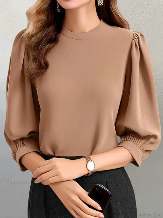Lantern Sleeve O-neck Casual Party Tunic Blouse