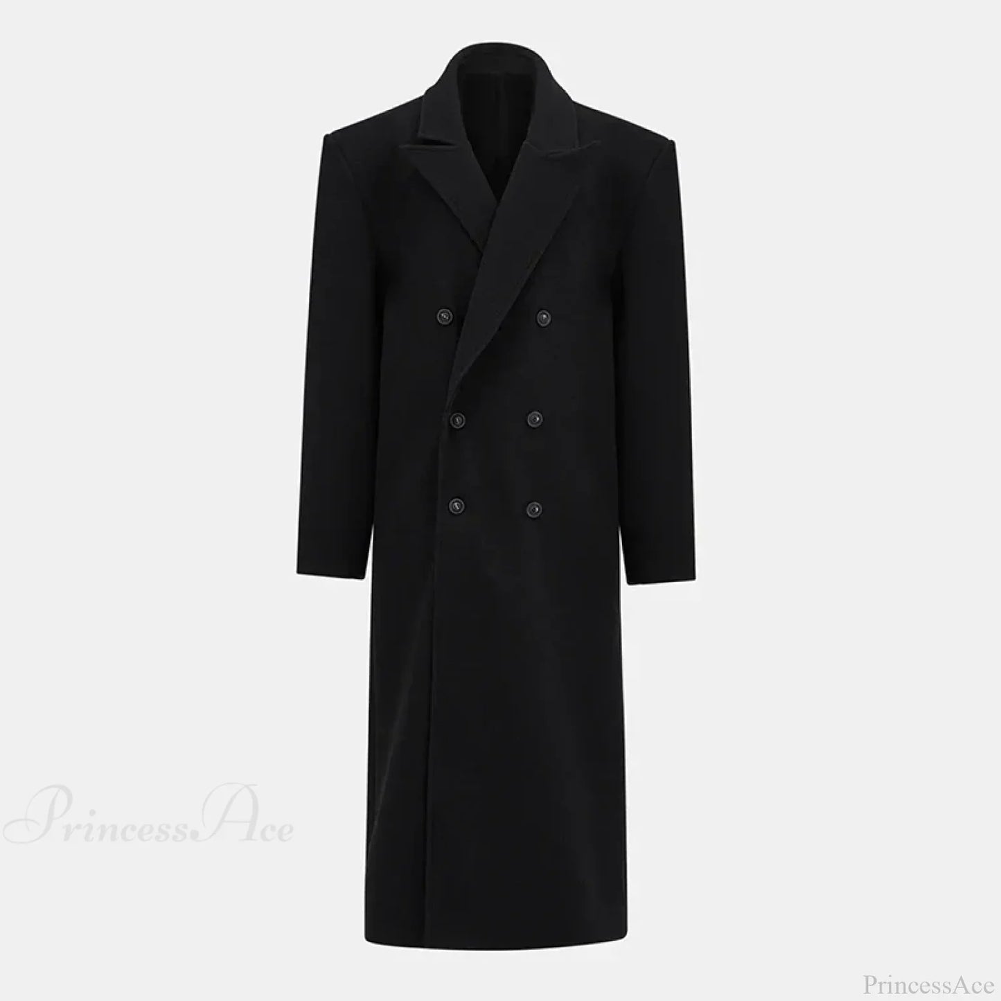 Lapel Woolen Double-Breasted Shoulder Pad Overcoat