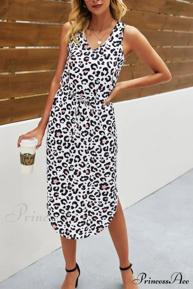 Leopard 3/4 Sleeves Shift Modern Above Knee Casual/Vacation Tunic Dresses