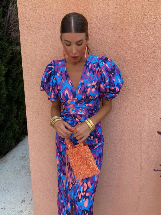 Dianna | Women’s Elegant Puff Sleeve Printed Dress