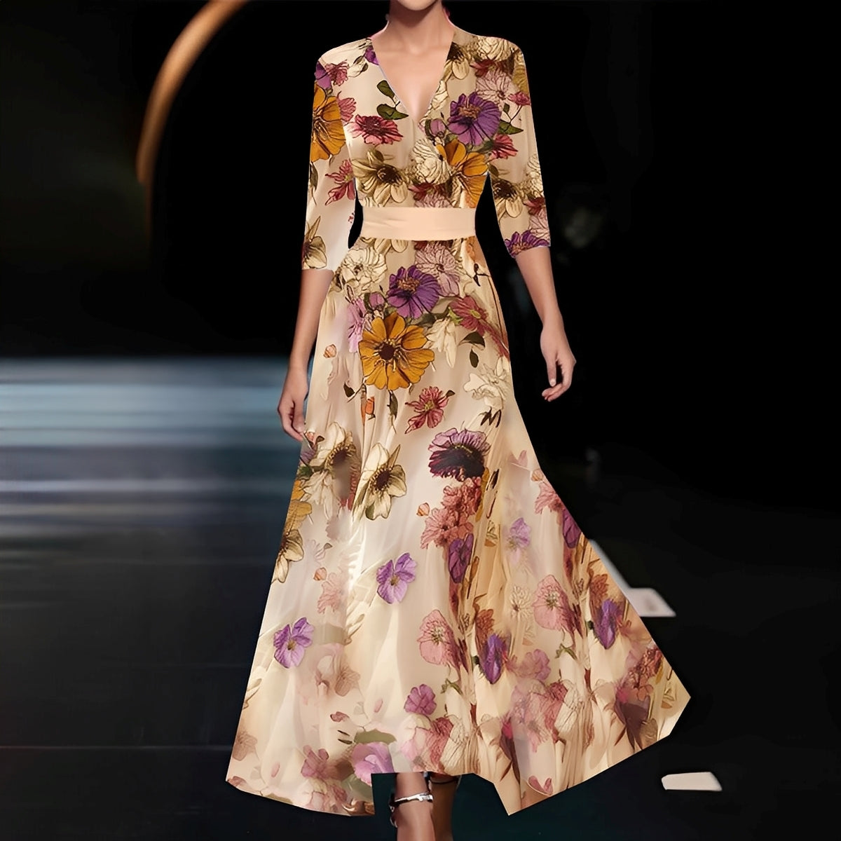 Linda | Women's V-Neck A-Line Maxi Dress