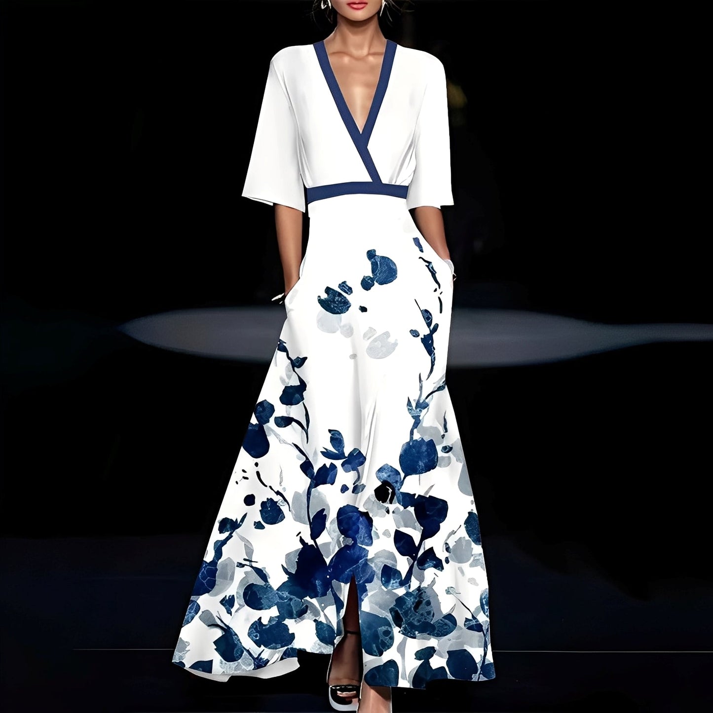 Linda | Women's V-Neck A-Line Maxi Dress