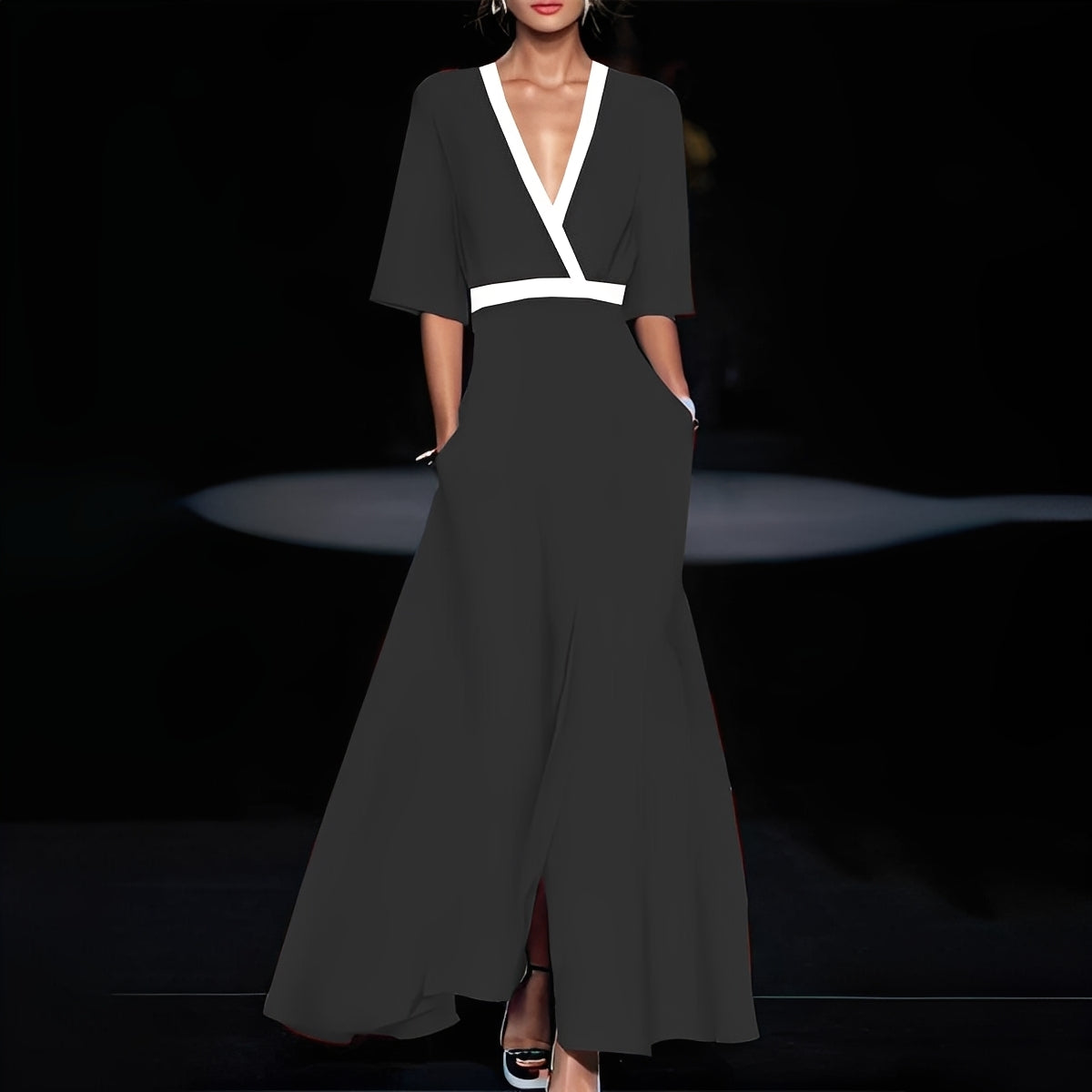 Linda | Women's V-Neck A-Line Maxi Dress