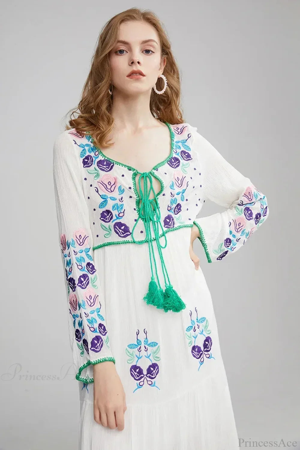 Long Sleeve Ethnic Tunic Maxi Dress