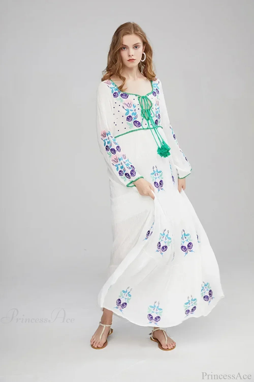Long Sleeve Ethnic Tunic Maxi Dress