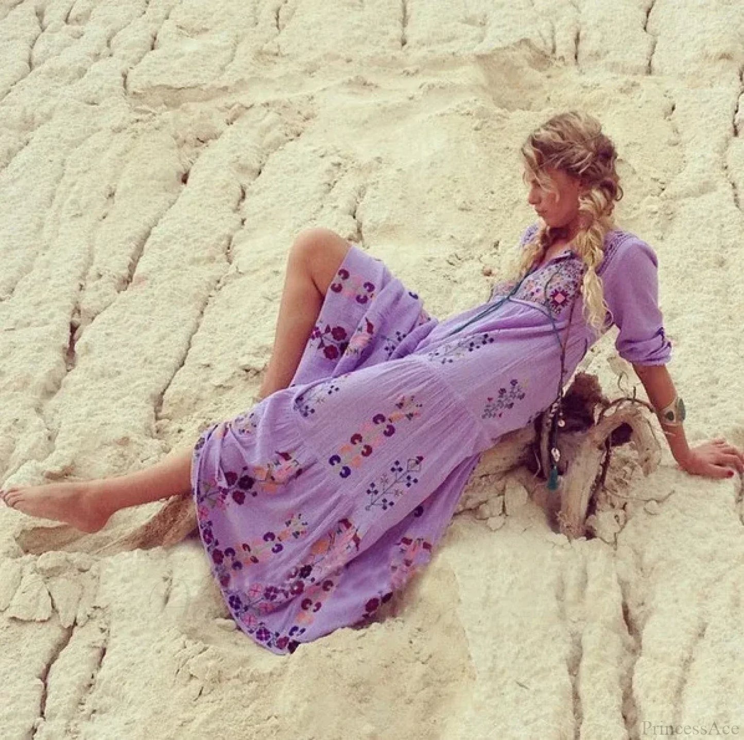 Long Sleeve Ethnic Tunic Maxi Dress