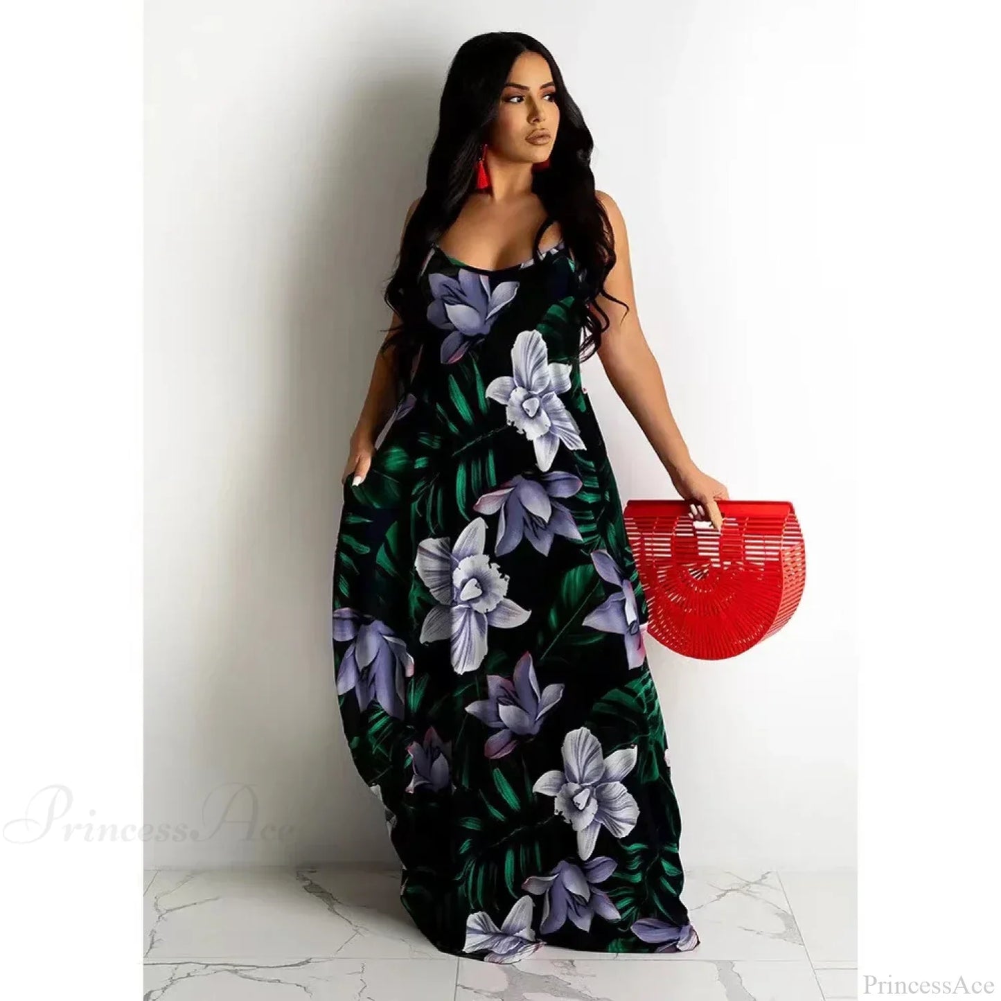 Loose Floral Print Slip Dress Long Skirt Floral Dress