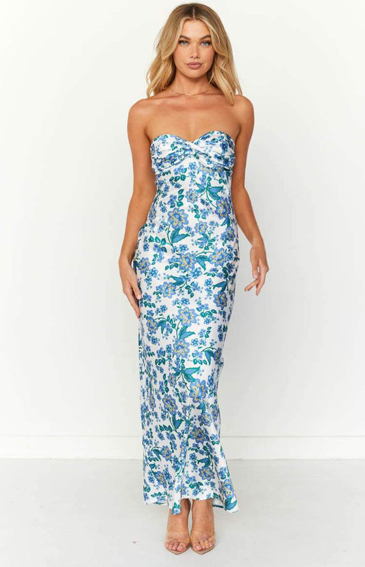 Guadalupe® | Printed Maxi Tube Dress With Knot Detail