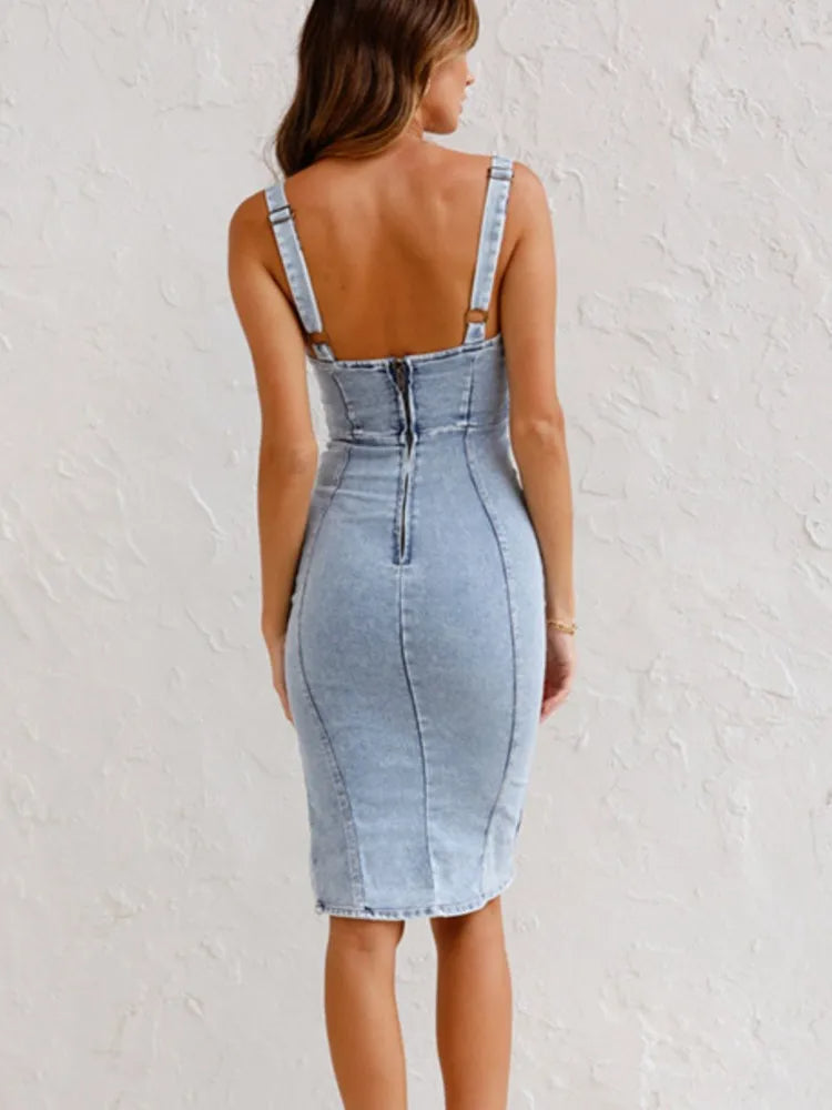 Luisa® | Bodycon Midi Dress Made Of Denim Party Dress