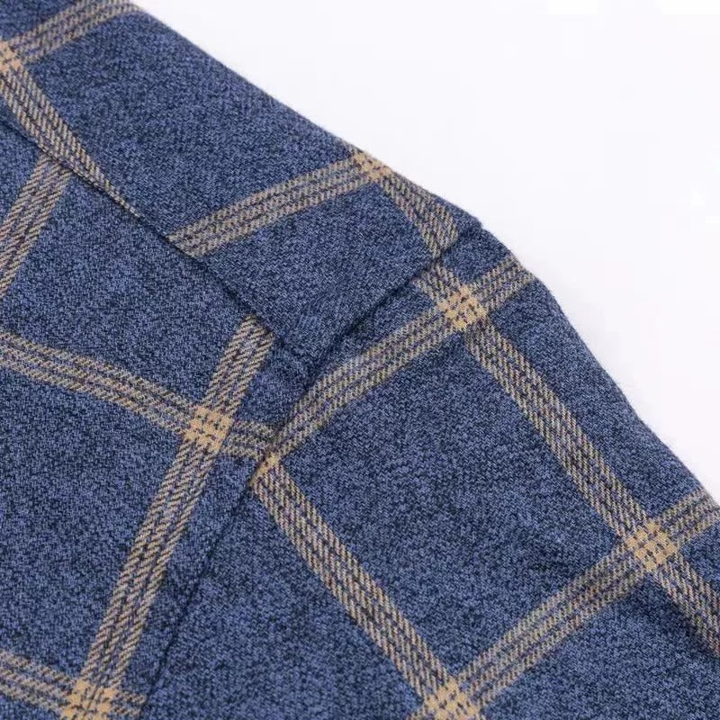 Men's Long Sleeve Checkered Shirt with Button Down Collar