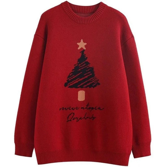 Juana | Women's oversized knitted sweater with Christmas tree print