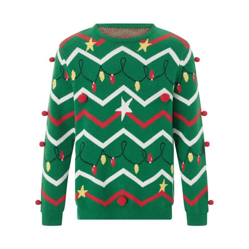 Leila | Warm knitted crew neck sweater with Christmas print for men and women
