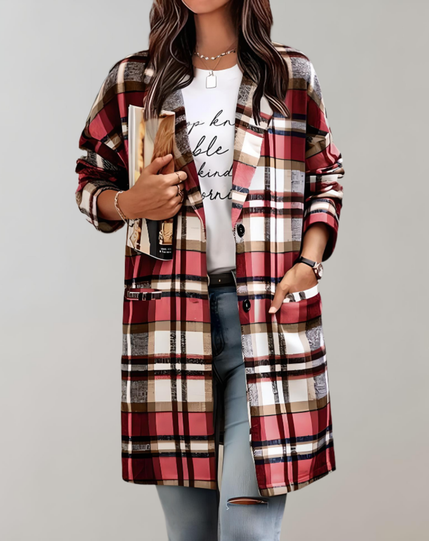 Fabiola® | Oversized and long checked jacket
