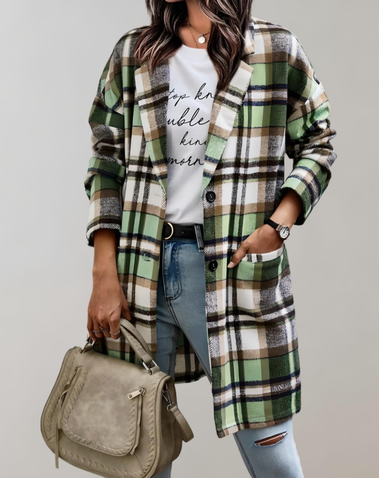 Fabiola® | Oversized and long checked jacket