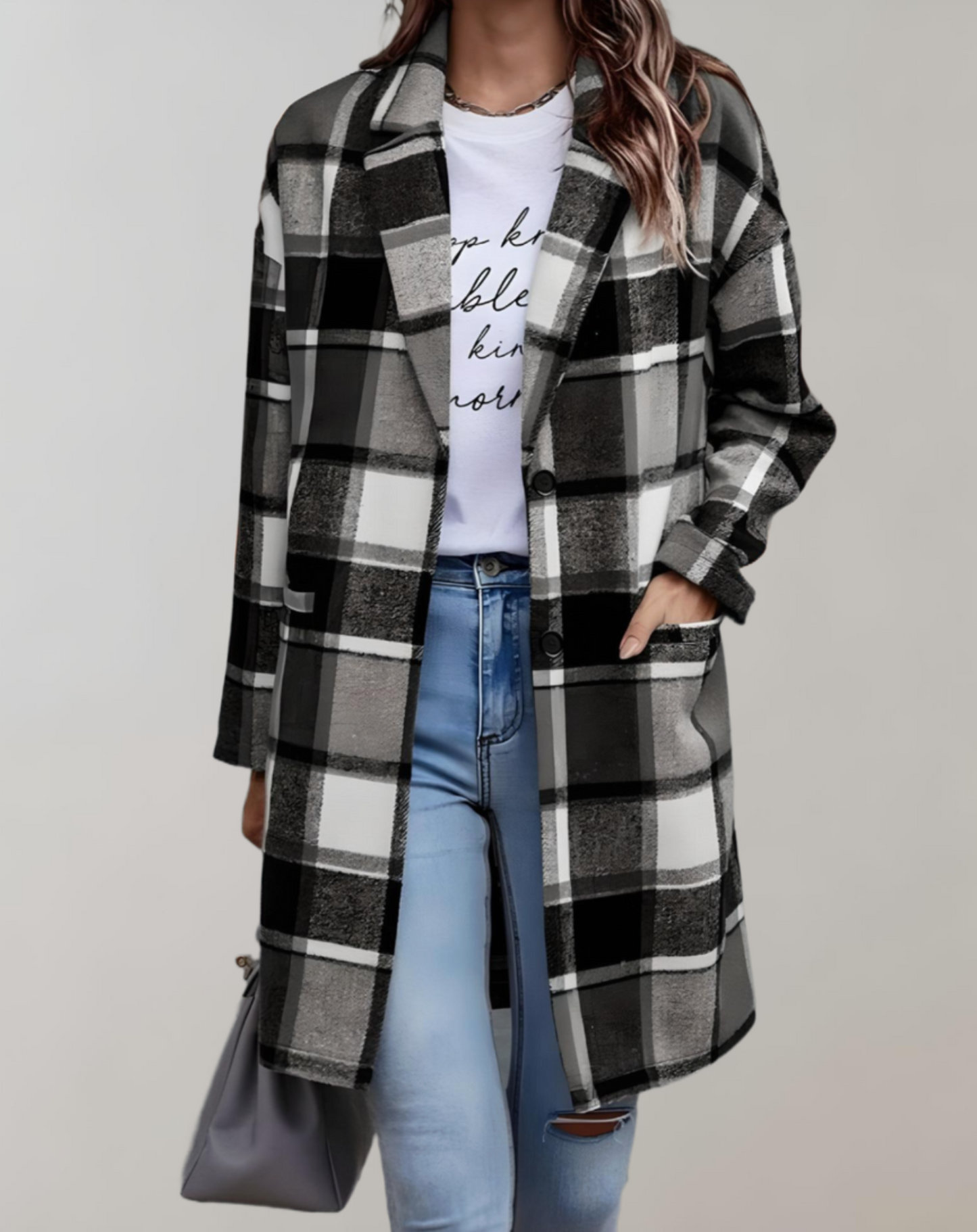 Fabiola | Oversized and long checked jacket