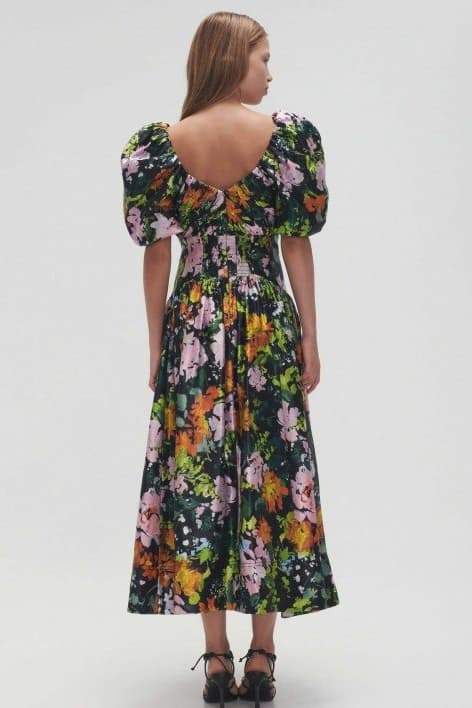 Xaviera® | Printed Midi Dress  With V-Neck And Puff Sleeves