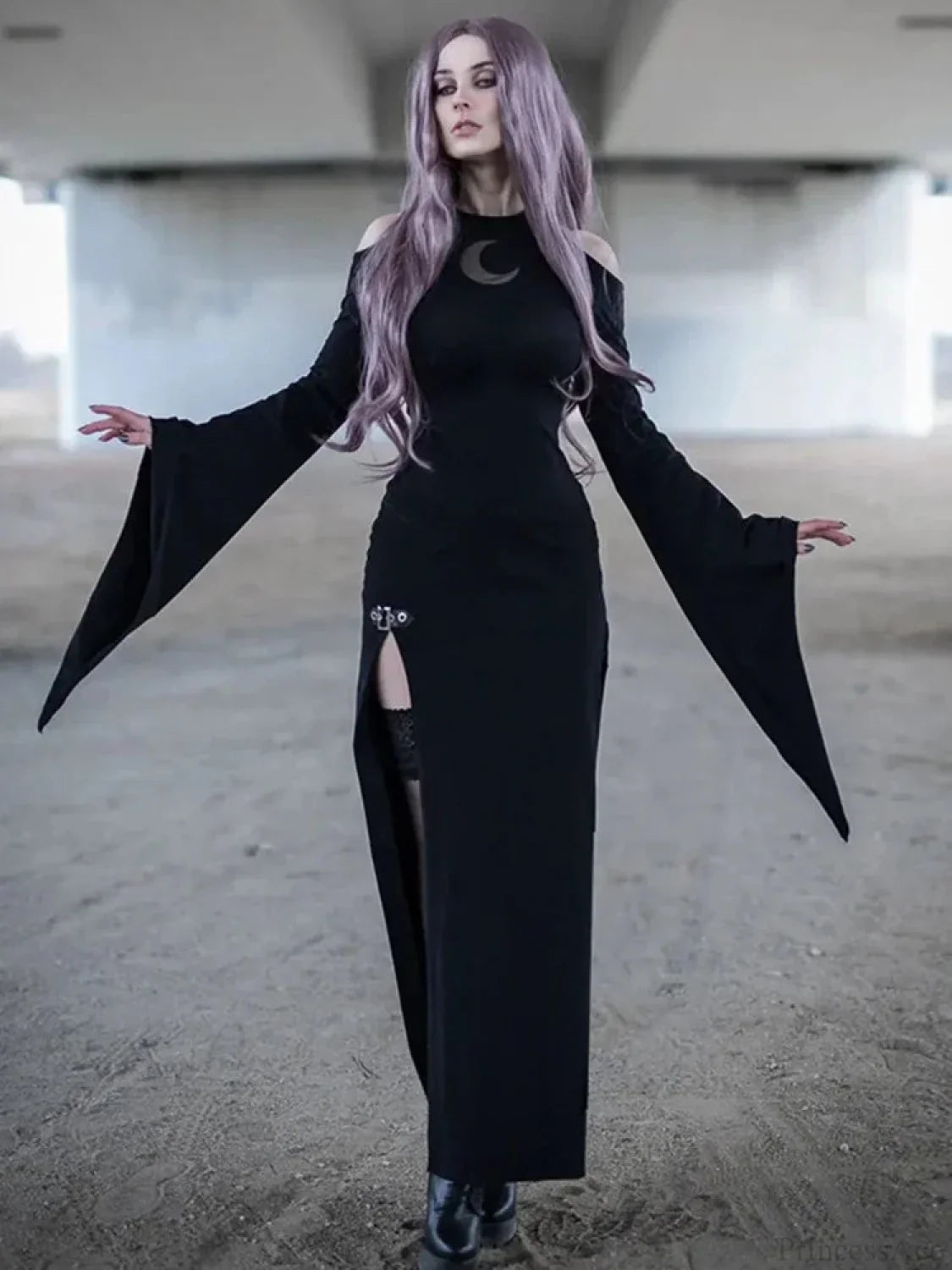 Moon Hollow Out Flare Sleeve Maxi Dress