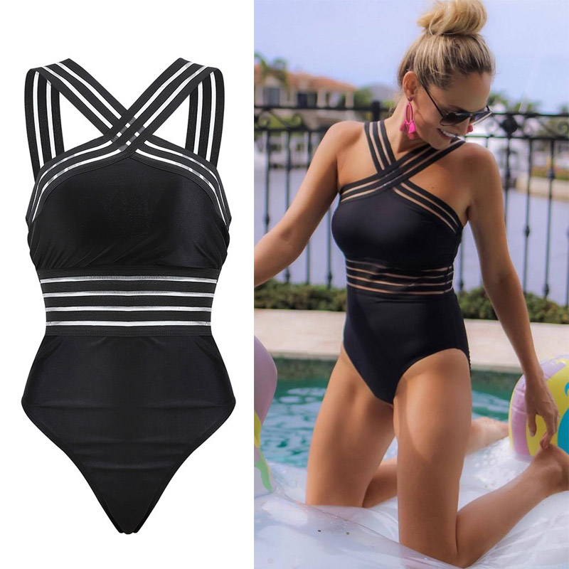 Hagar® | Stylish Striped Mesh Chic Simwsuit