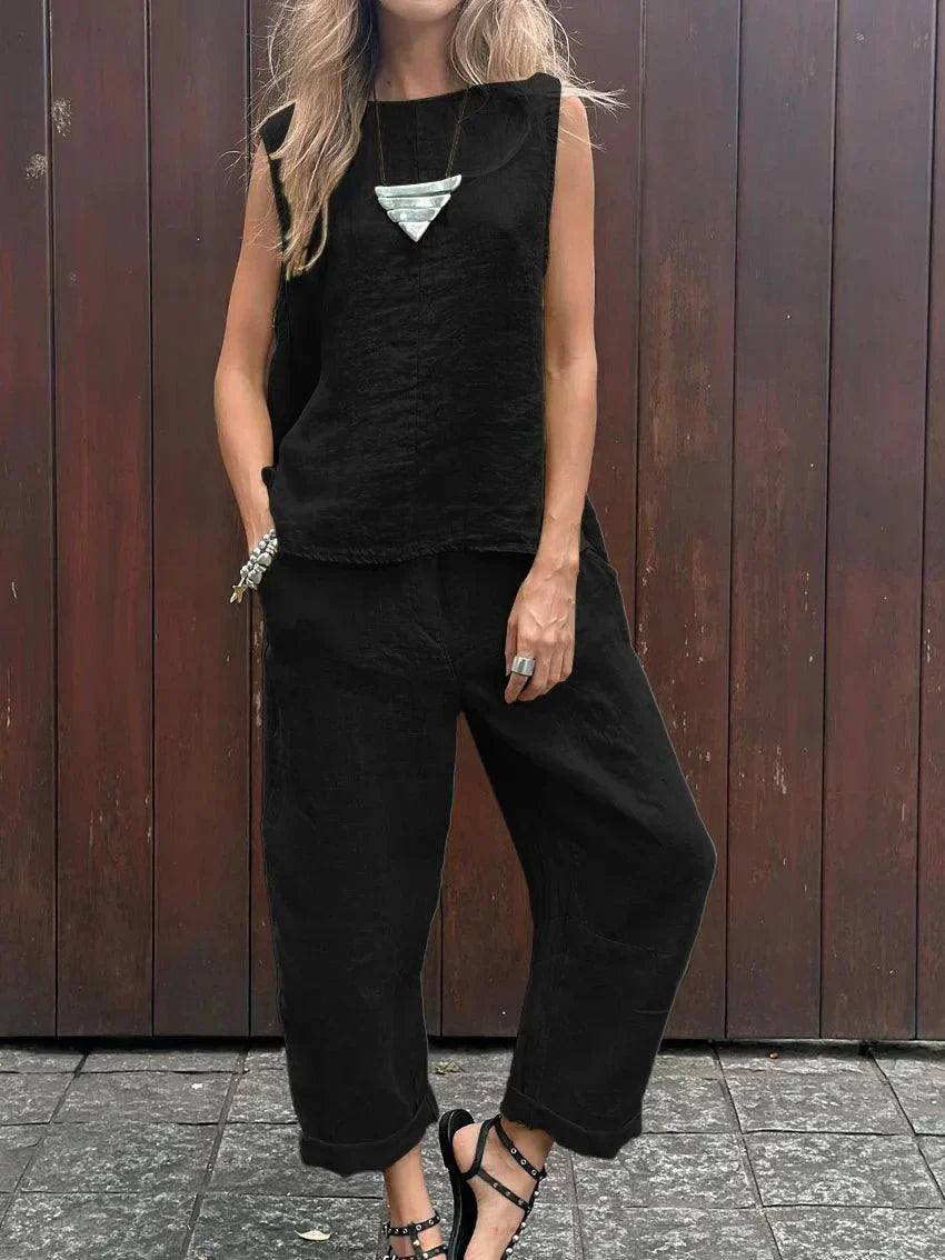 Kylie® | Casual Sleeveless Cotton And Linen Top And Pants Set
