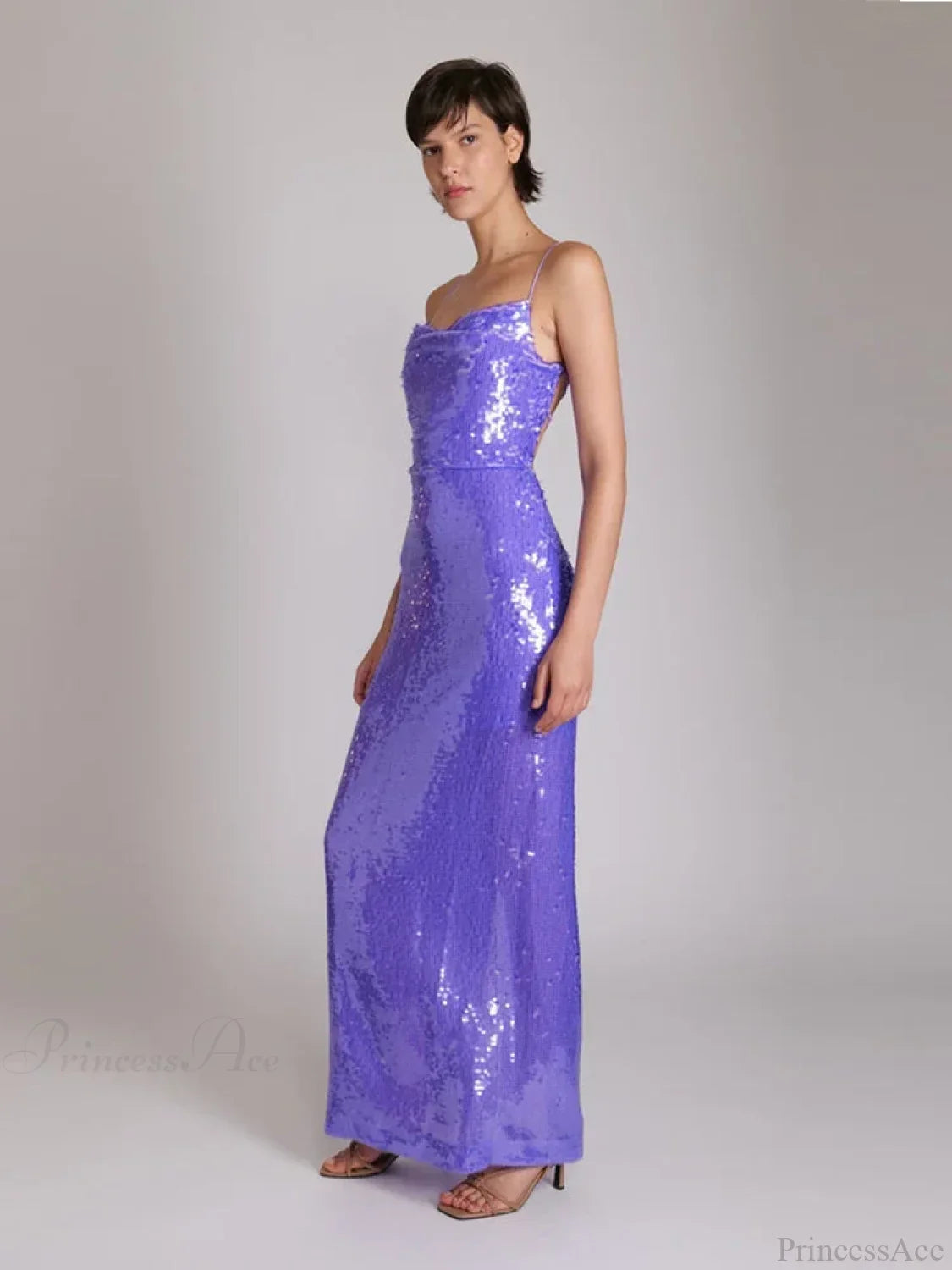 New Sexy Sleeveless Backless Lace-up Slim Long Dress Bright Sequins Party Dress