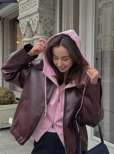 Adriana | Vintage solid leather jacket with lapel collar