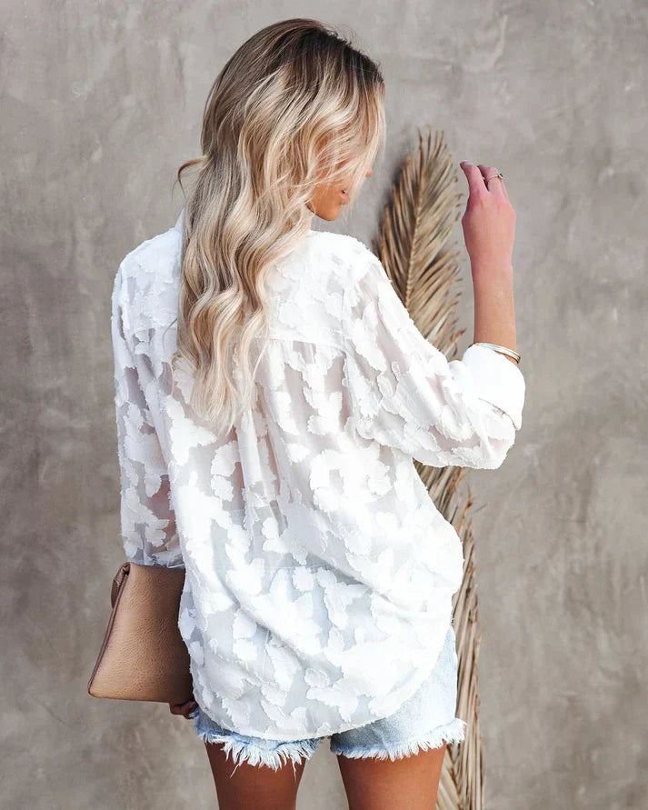 Bryna® | Women'S White Blouse With Pattern And Long Sleeves