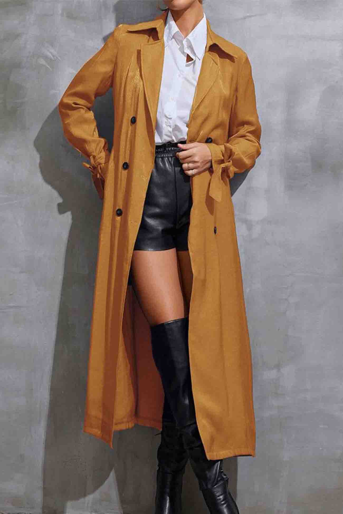 Anja | Double-breasted trench coat with lapels and strappy pattern