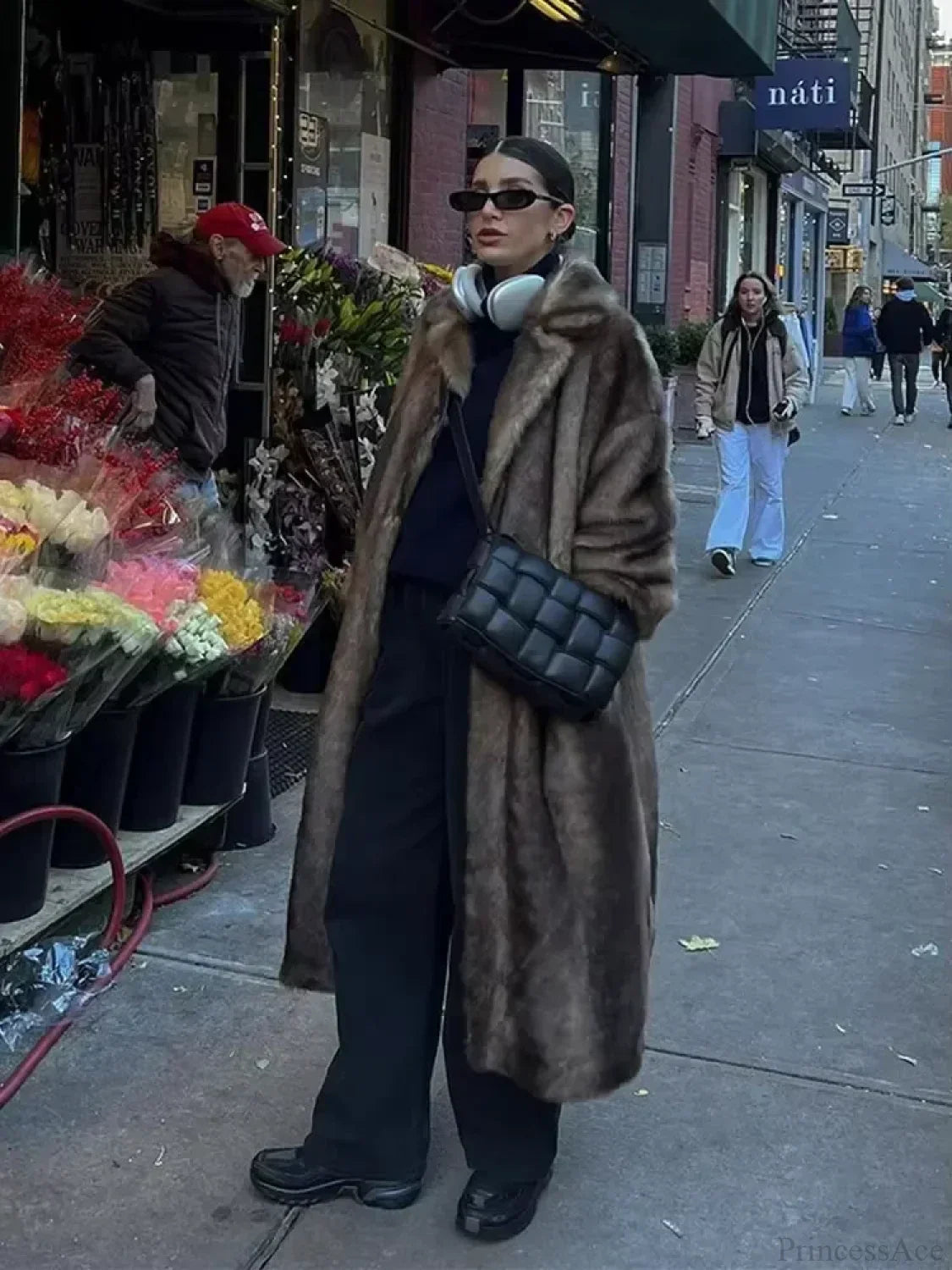 Oversized Black Woolen Double-Button Overcoat