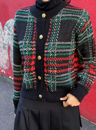 Viviana | Vintage Korean plaid cardigan