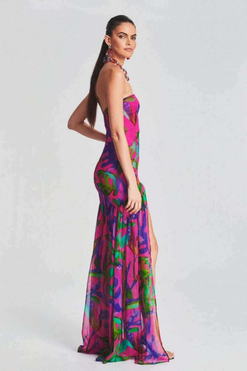 Isis® | Strapless Maxi Dress With Slit And Print