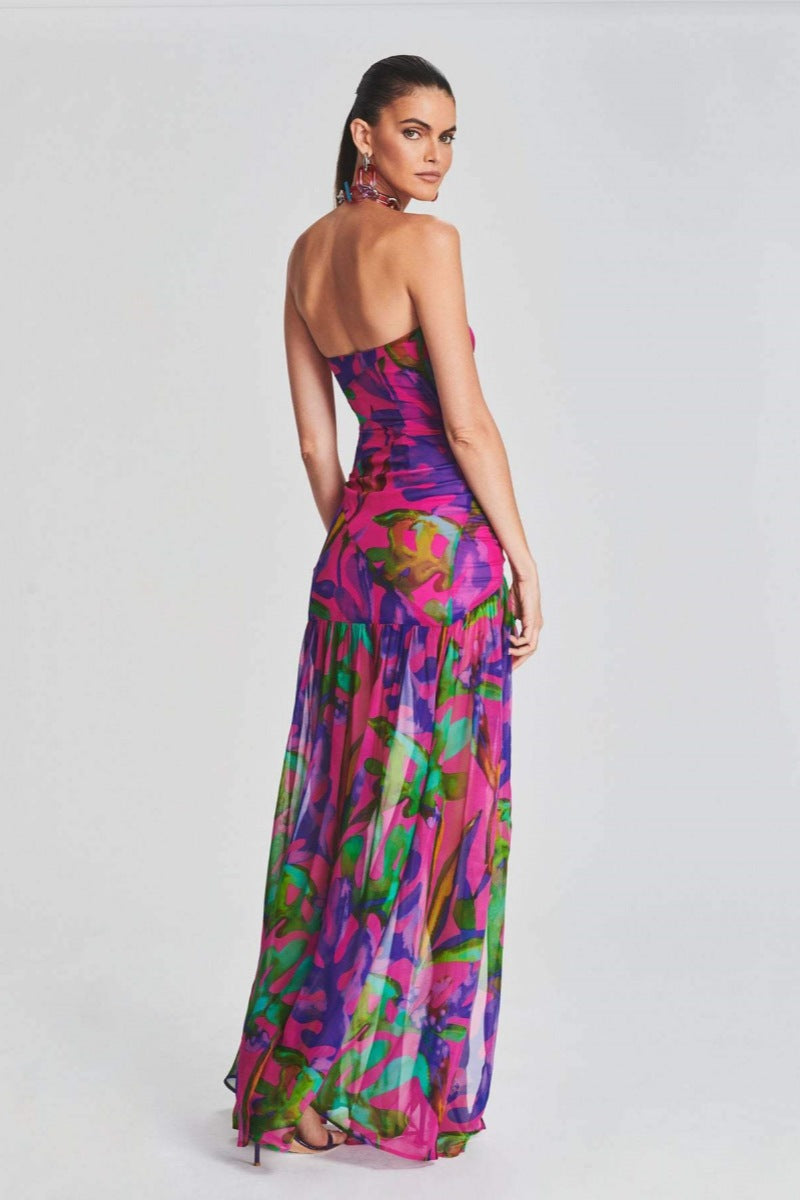 Isis® | Strapless Maxi Dress With Slit And Print