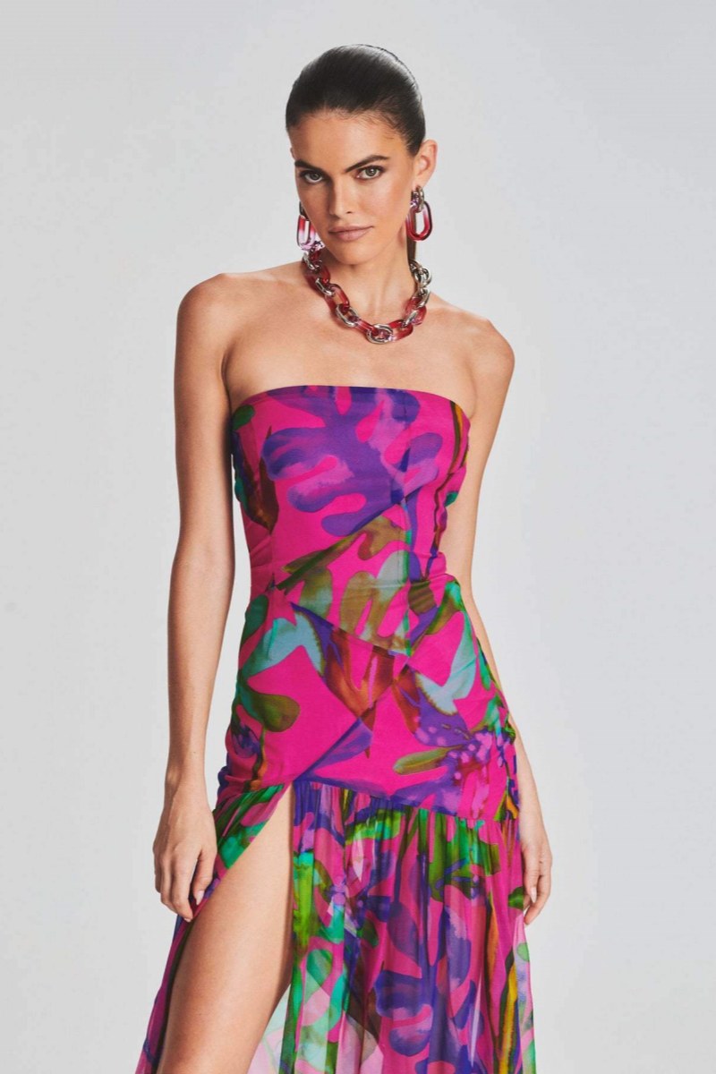 Isis® | Strapless Maxi Dress With Slit And Print