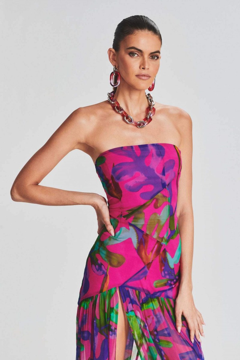 Isis® | Strapless Maxi Dress With Slit And Print