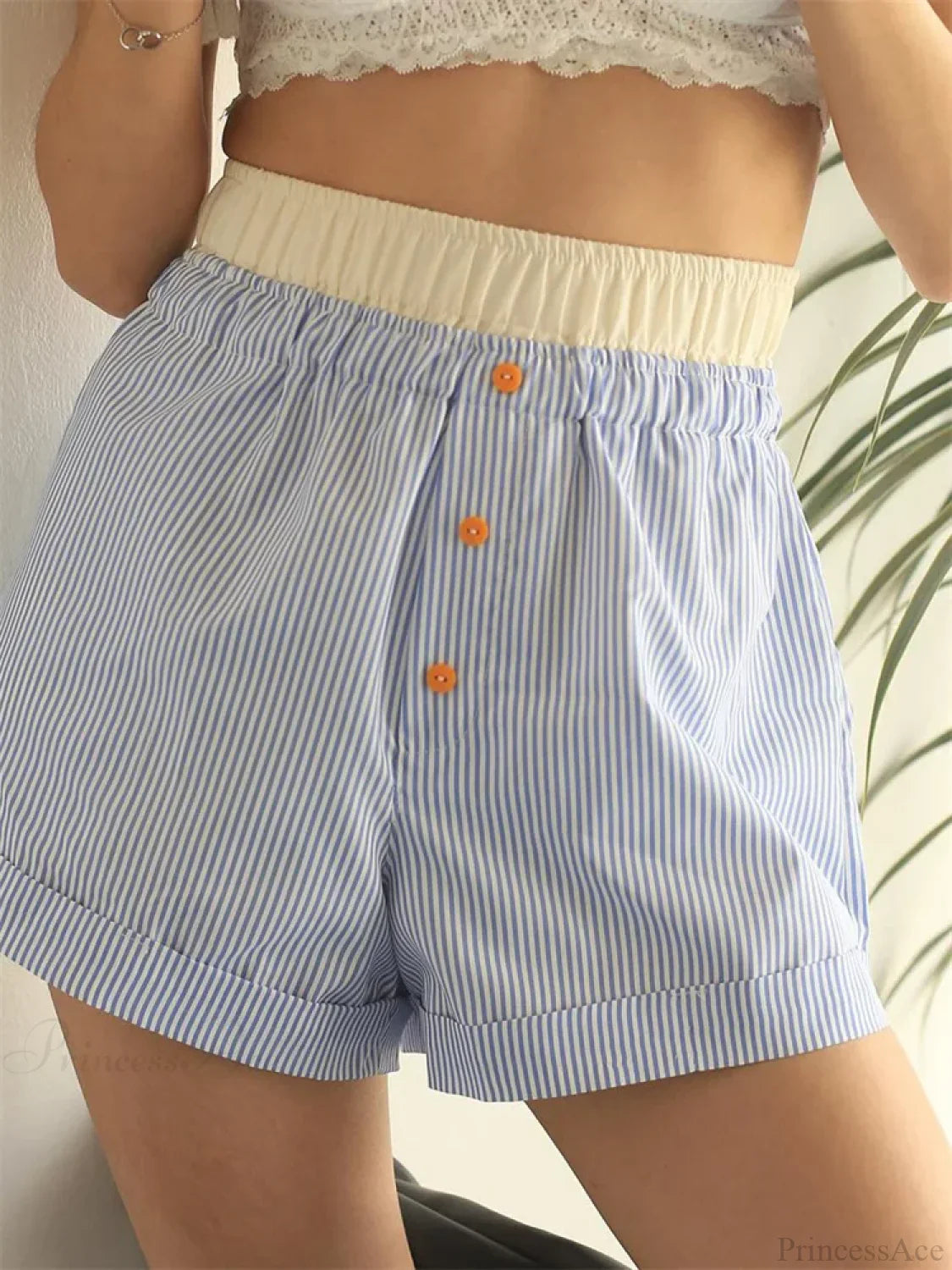 Patchwork Striped Elastic Waist Short