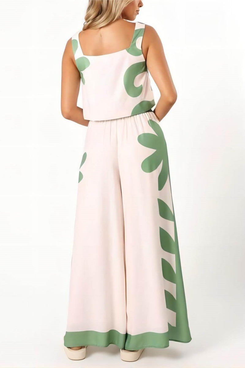 Haydée® | Sleeveless Folk Floral Wide Leg Loose Fit Pants Set