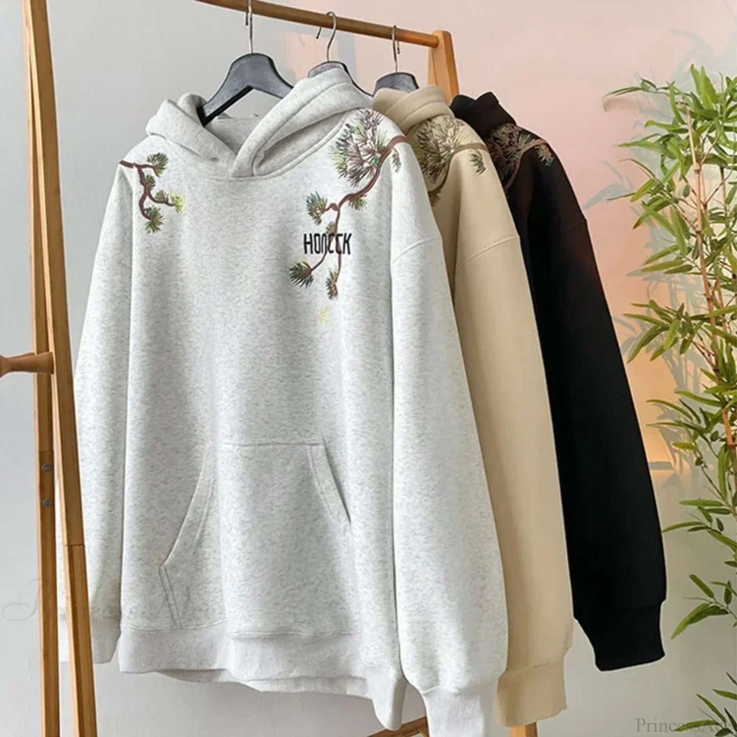 Pine Print Y2K Vintage Oversize Hoodie