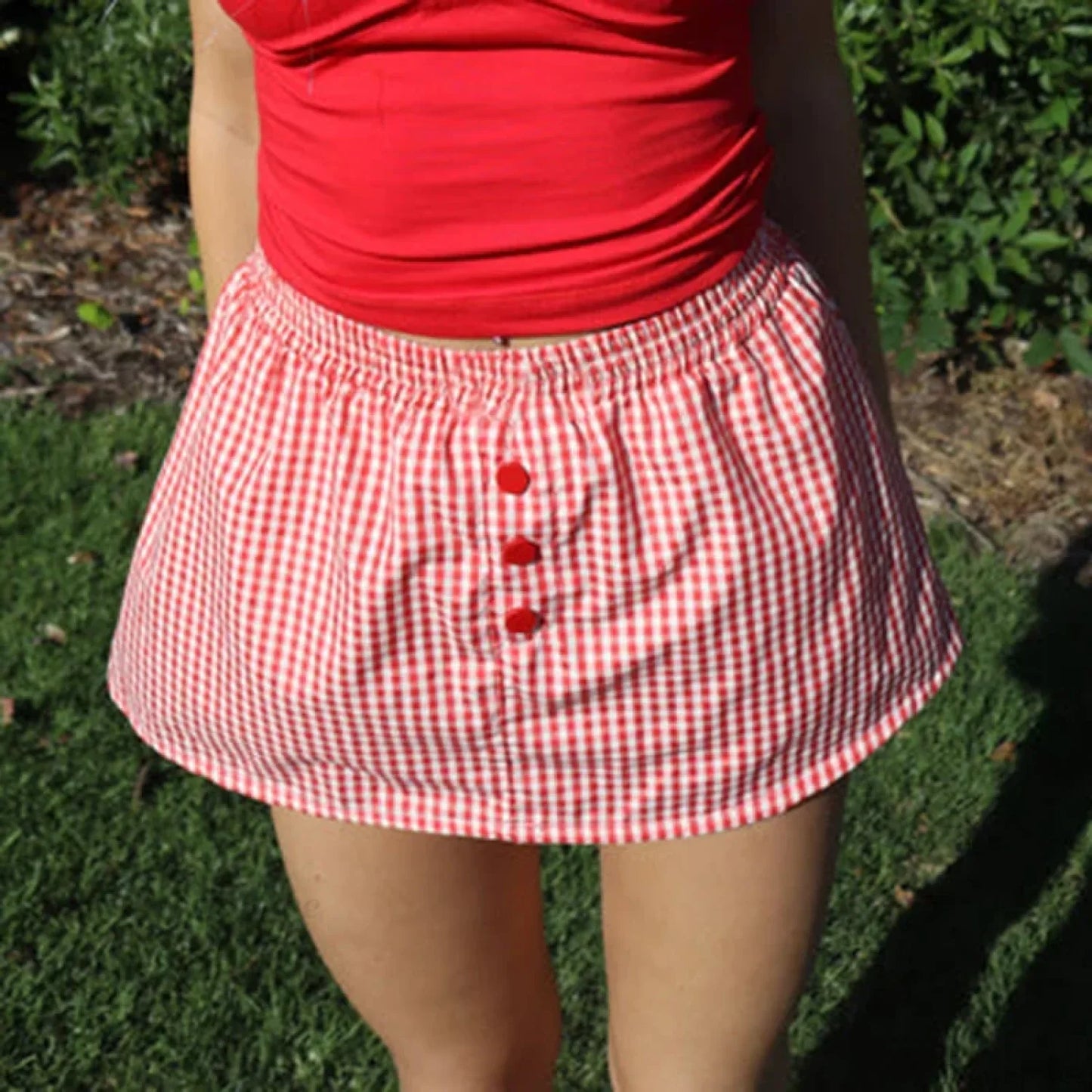 Plaid Button Decro A-Line Skirt
