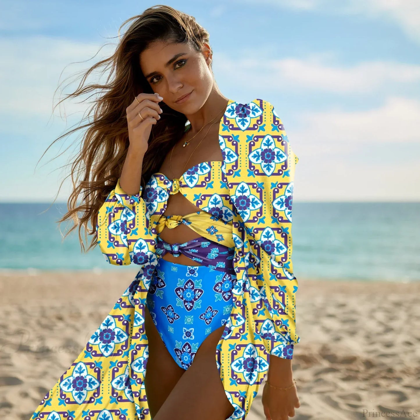 Print One-Piece Swimsuit Cover Up