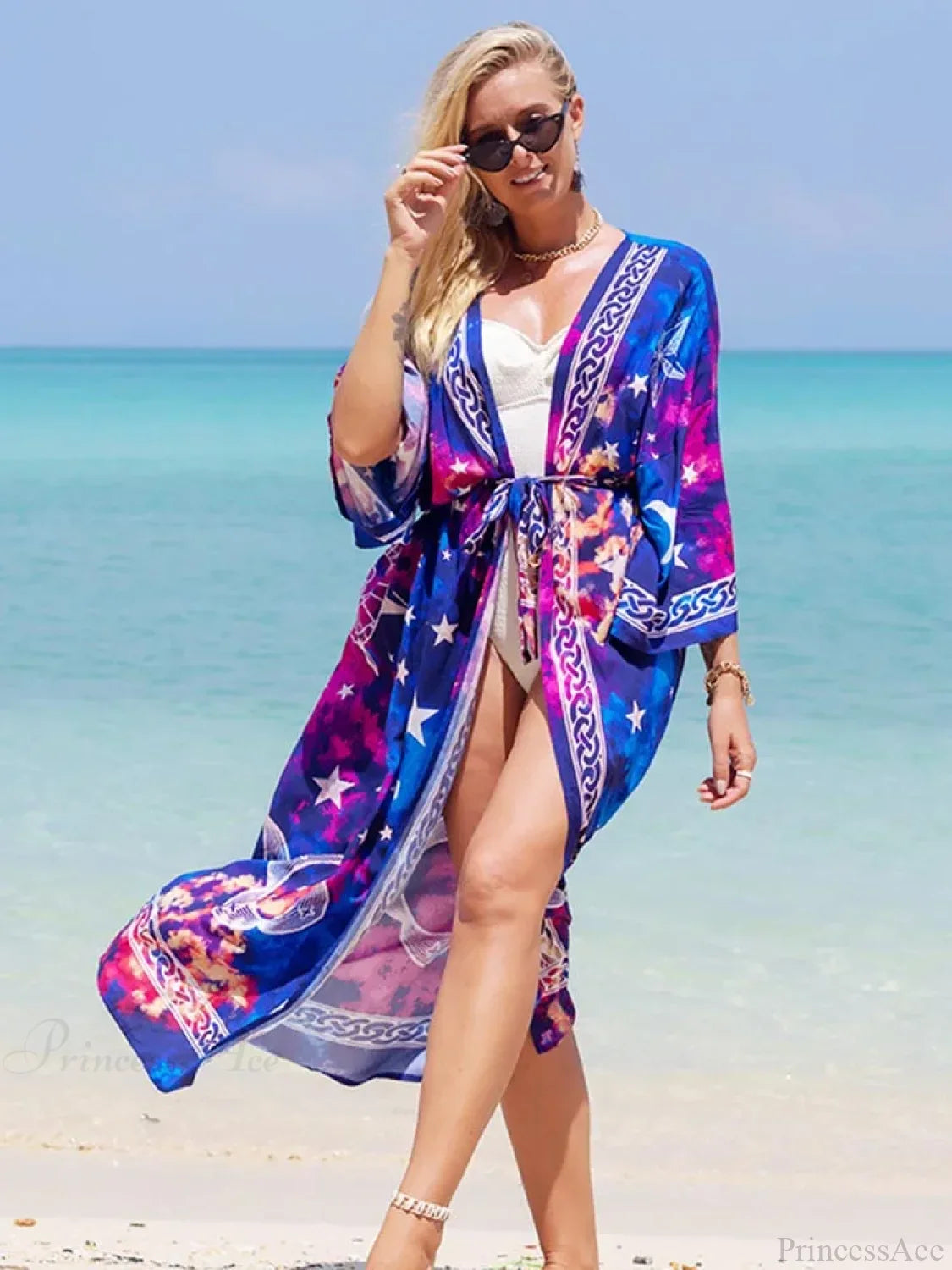 Printed Lace Up Bikini Cover Up