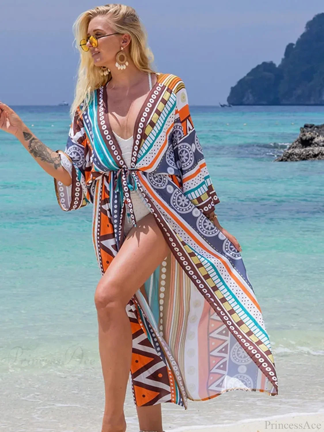 Printed Lace Up Bikini Cover Up